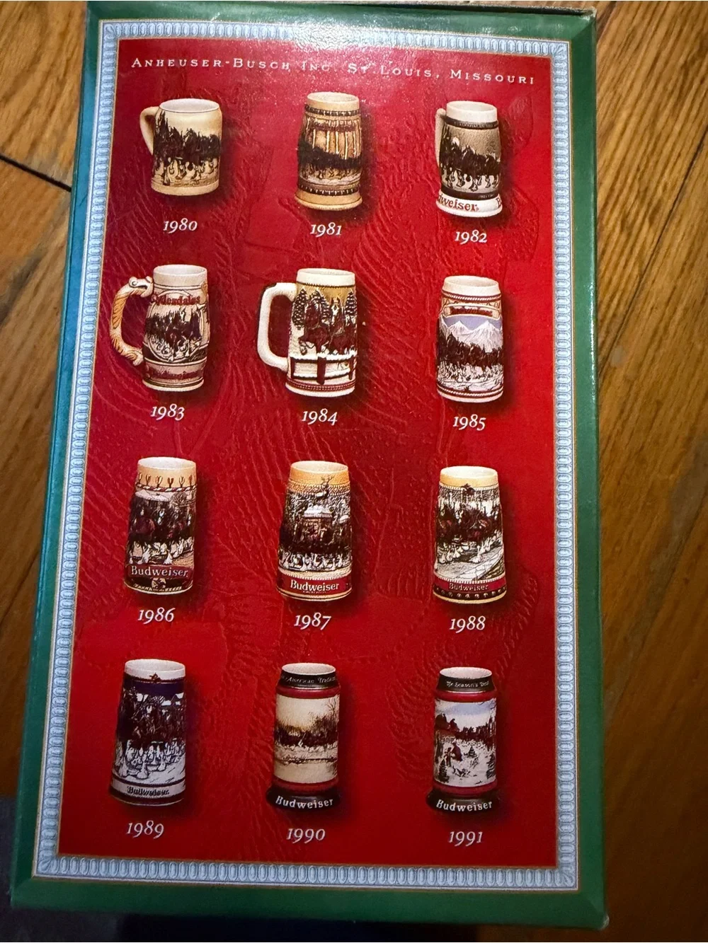 Budweiser Red and Green Holiday Stein with Clydesdales